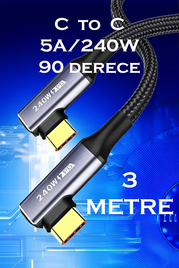 C23 Type-c To C 90 90 Derece 5a/240w Şarj Ve Data Kablosu -3mt - 1