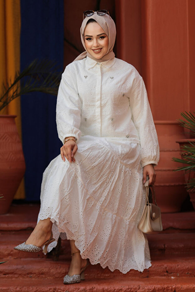 Double Suit with White Hijab Skirt with Lacing 14271B