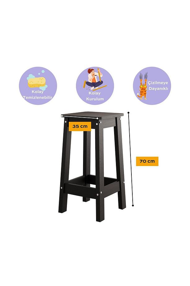 Aster Z4010 Tabure Şık ve Dayanıklı Sunta Bar Taburesi – Siyah - 2