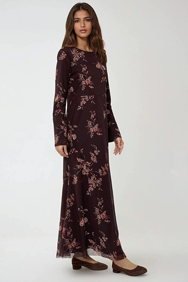 Çiçek Desenli Modest Elbise - 6