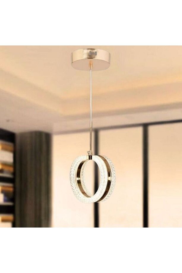 3 Renk Gold Kasa Yüzük Tek Taşlı Led Avize Tekli Modern Ledli Avize - 1