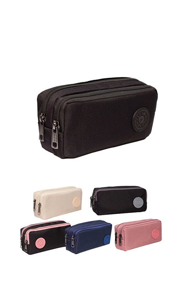 Double Compartment Pencil Bag 5 Colors Double Compartment Makeup Bag 310 Black Multi-Purpose Bag