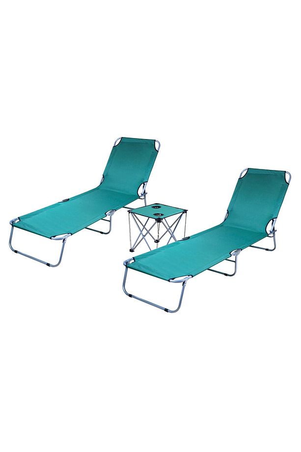 KATLANIR ŞEZLONG 3 LÜ SET KAMP YATAĞI PLAJ DENİZ ŞEZLONGU KAMPET (YEŞİL) - 1
