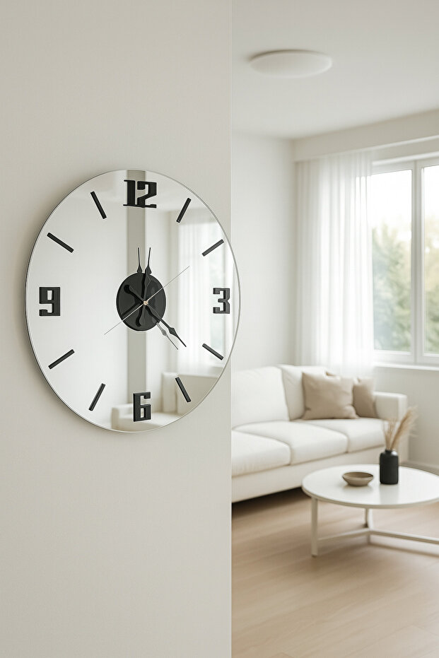 ساعة حائط مرآة مسطحة 48 سم - 1