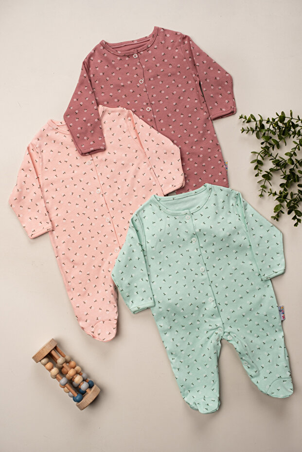 Enia Baby 100% Cotton Snap-Button Footed Floral Themed Romper