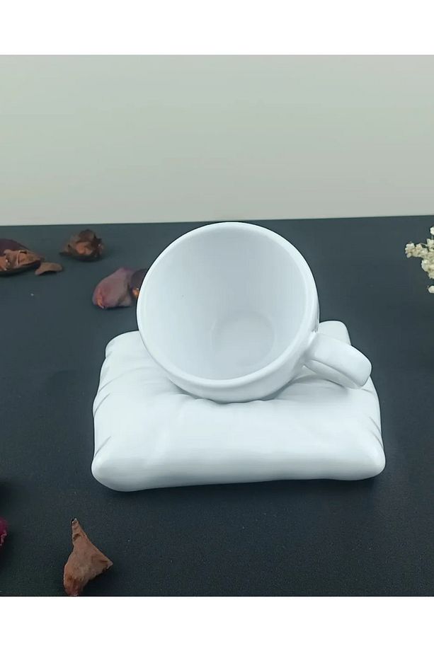 Dekoratif Seramik Kupa ve Altlık Seti - Minimal Tasarım - El Yapımı Hediyelik Mutfak Dekoru - 4