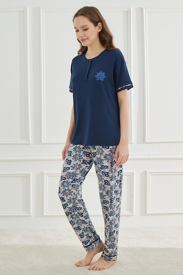 Ethnic Patterns Lacivert Kısakol Kadın Pijama Takımı - 2