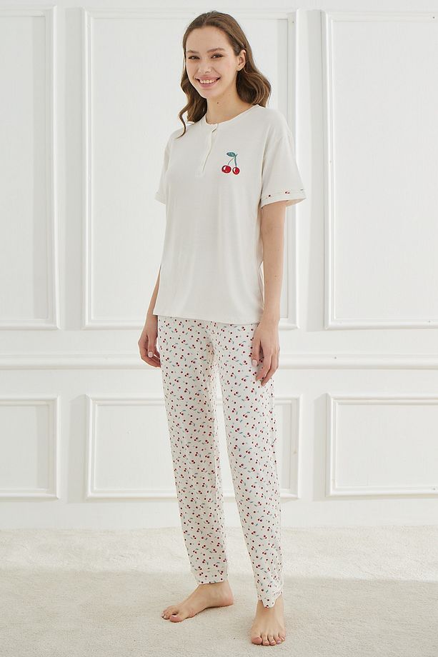 Ethnic Patterns Ekru Kısakol Kadın Pijama Takımı - 1