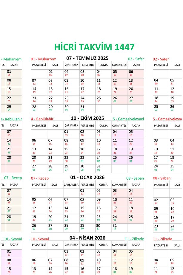 Hicri Miladi Takvim 1447, Dev Boy Duvar Takvimi - 1