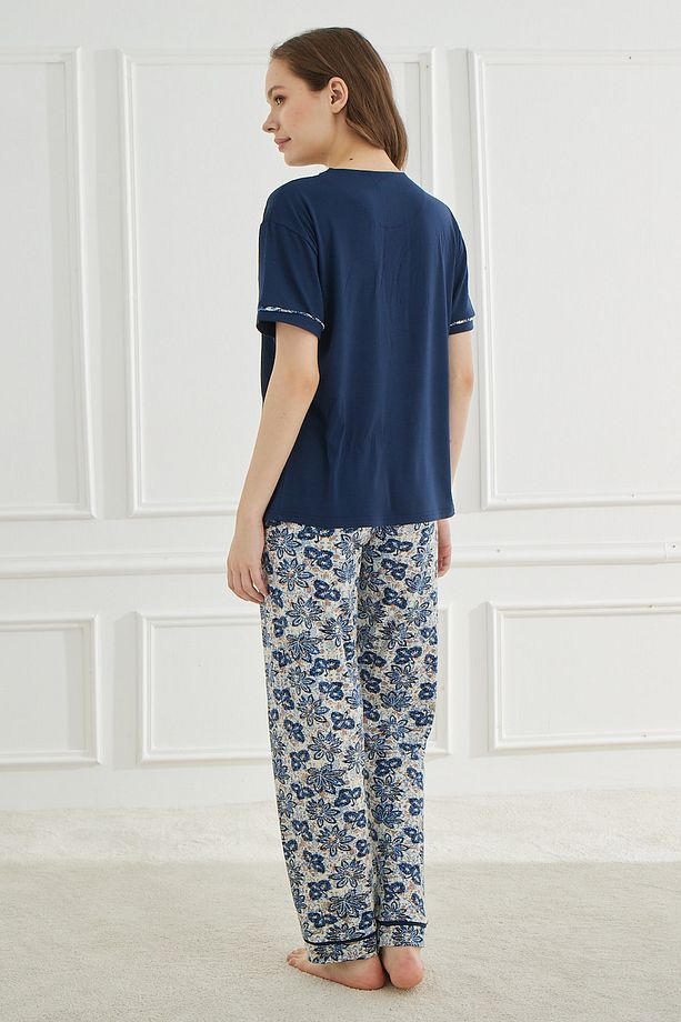 Ethnic Patterns Lacivert Kısakol Kadın Pijama Takımı - 4