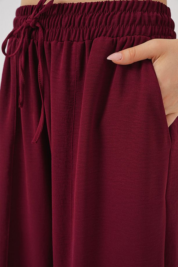 6591 Dokuma Şalvar Pantolon - Bordo - 5