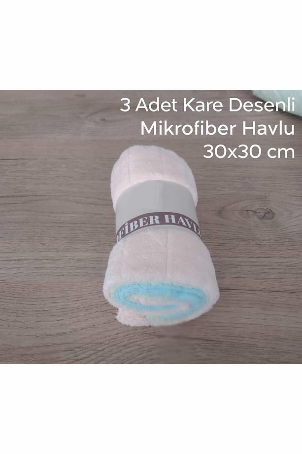 3 Adet Kare Desenli Özel Üretim Banyo Mikrofiber Havlu | Mutfak Havlusu - 3
