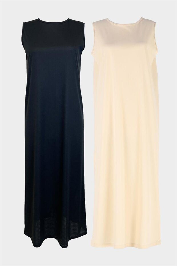 2134_Black-Tan 2-Pack بدون أكمام ثوب داخلي ثوب نسائي