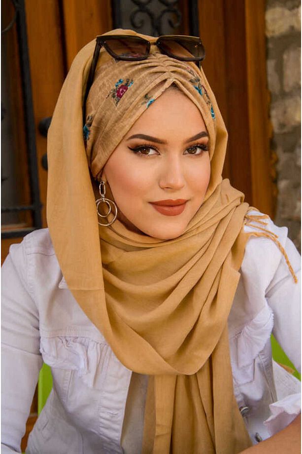 Başak Sarı Mavi Çiçek Desen Hazır Şal - 3
