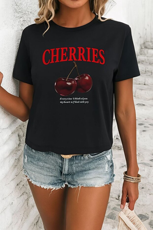 Unisex Men/Women Cherries Custom Printed Oversize Cotton Crew Neck T-Shirt