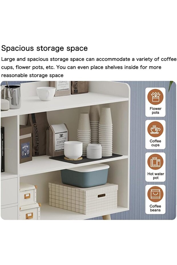 Coffee Corner with Storage, Modern Sideboard with Drawer, Console Table Cabinet in White for Home, Wood - 6