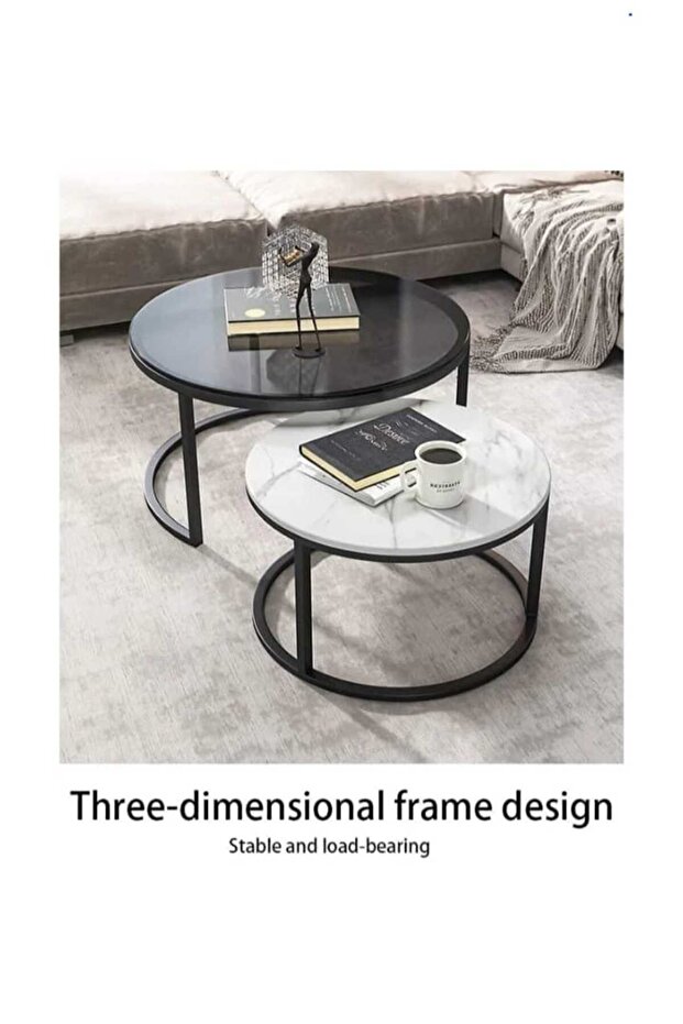 Coffee Tables with Simple Design, Transparent Rocky Desktop, Set of 2 Nested Tables for - 4