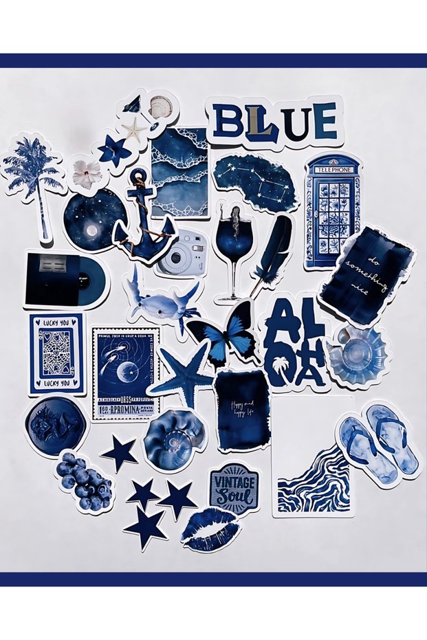 Blue Summer Sticker Set Bullet Journal Agenda Daily Laptop Tablet Phone Sticker Decal