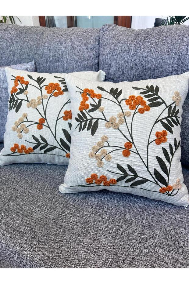 Bohemian Punch Embroidered Linen Throw Pillow Cover Set of 2 - 43X43 cm