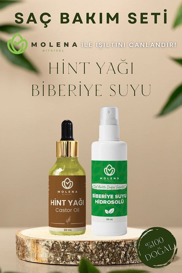 Saç Ve Cilt Bakım Seti - Hint Yağı (20 ML) Ve Biberiye Suyu (50 ML) %100 Saf Ve Doğal - 3