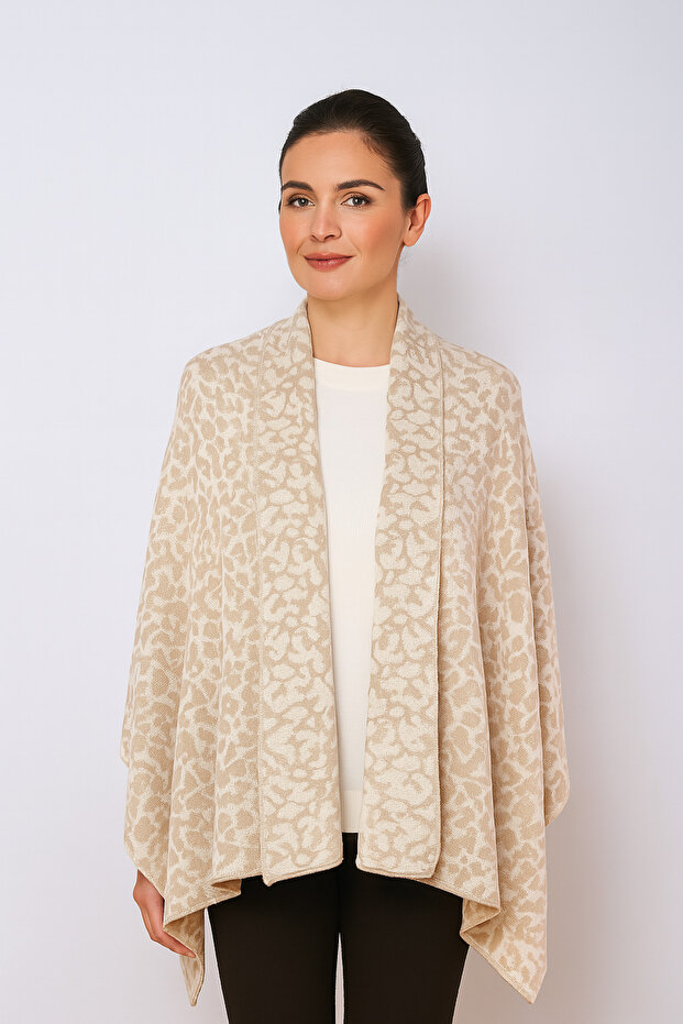 Leopard Patterned Knitwear Shawl - 1