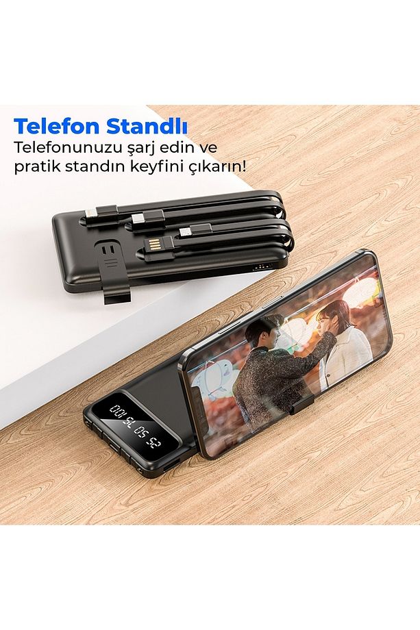 Pw82 10.000mah 2 Led Işık Lcd Gösterge Usb Lightning, Type-c, Mikro Powerbank Beyaz - 3