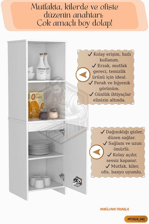 Tamamı Mdf Kapaklı Açık Raflı Çok Amaçlı Beyaz Boy Kiler Dolabı/erzak Dolabı - 5