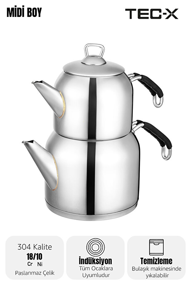 Nero Midi Boy Çaydanlık (1 LT. - 2 LT.) Orta Boy - Paslanmaz Çelik - 3