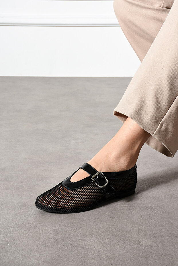 Women's Mesh Belt Detail Daily Ballerinas