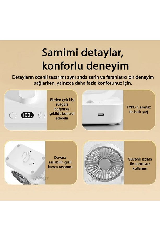 Çift Başlı Taşınabilir USB Şarjlı Fan, LED Gece Lambası ve 270° Dönebilir Baş, Ev, Ofis, Kamp CZ-01X - 3