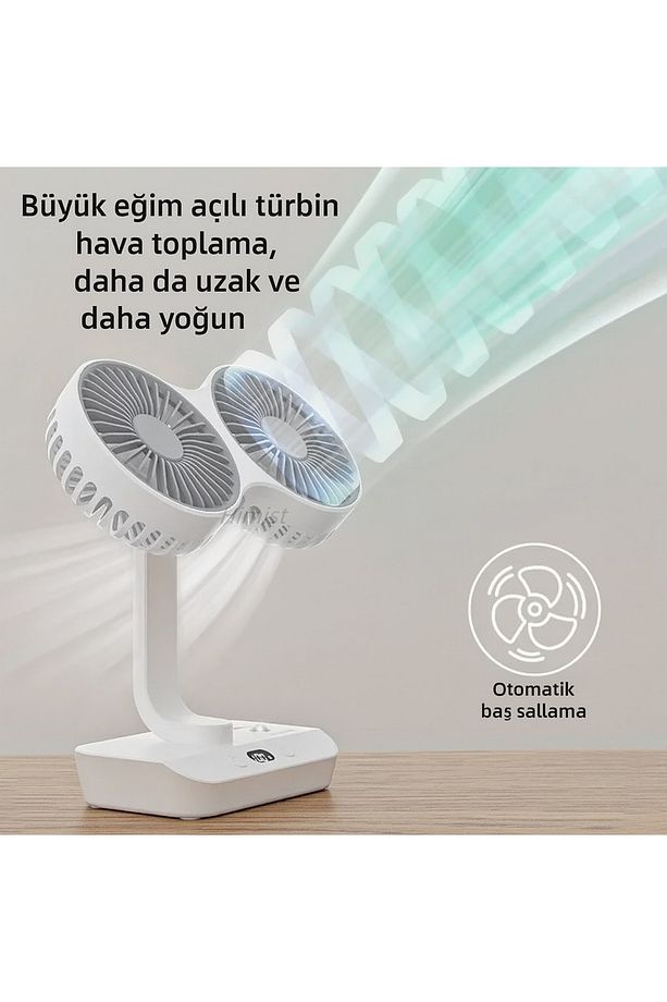 Çift Başlı Taşınabilir USB Şarjlı Fan, LED Gece Lambası ve 270° Dönebilir Baş, Ev, Ofis, Kamp CZ-01X - 7
