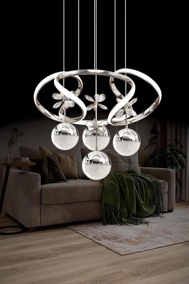 Zümrüt Model Salon Yatak Yemek Odası Mutfak Krom Kaplama Modern Led Avize 3 1 Krom Ledli Avize - 1