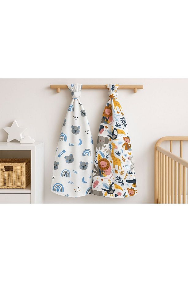 %100 Pamuk Müslin Bebek Örtüsü Bebek Battaniyesi Çok Amaçli Örtü 80x80 Ebat 2'li Set - 1