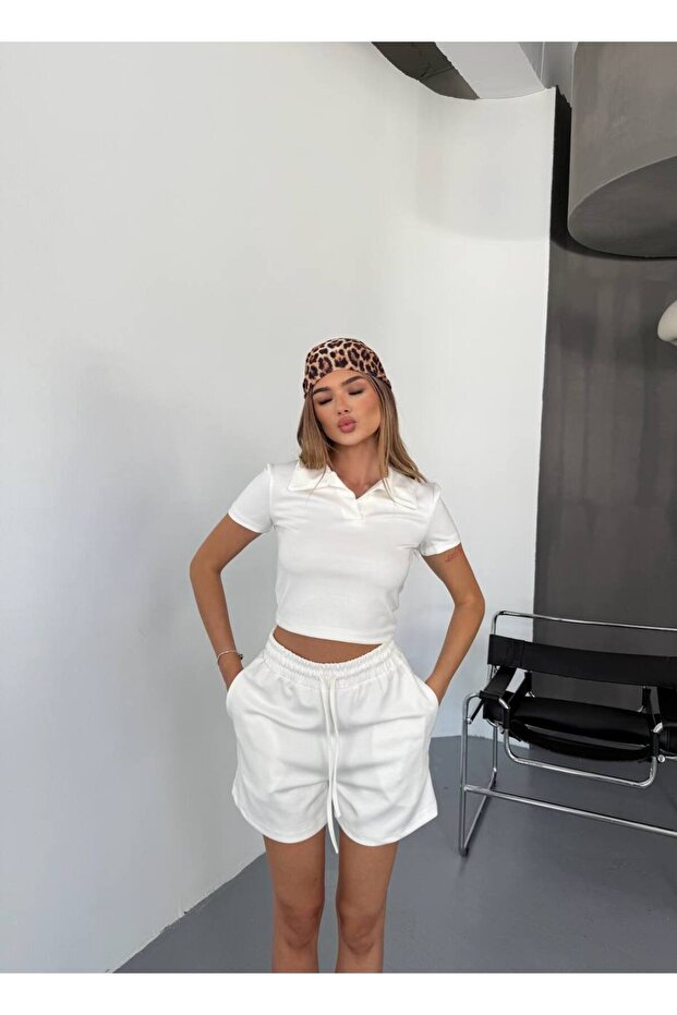 Modal Kumaş V Yaka Tshirt Şort Takım - 6