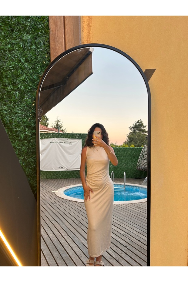 Model Pike Kumaş Elbise Krem - 8