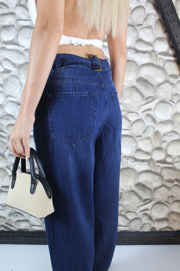 YIKAMALI BEL AYARLANABİLEN TOKA DETAYLI BAGGY JEAN PANTOLON - 1