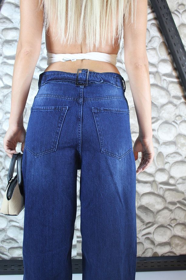 YIKAMALI BEL AYARLANABİLEN TOKA DETAYLI BAGGY JEAN PANTOLON - 7