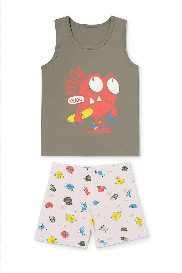 Boys' Summer Pajamas Set Zero Sleeve Cotton Singlet Shorts Set
