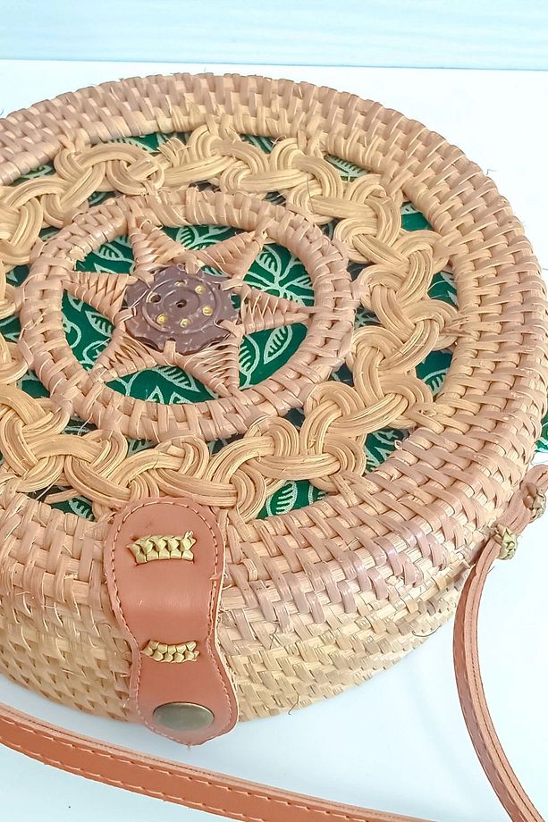 Selina - Rattan El Yapımı Deri Askı Detaylı Hasır Yuvarlak Omuz Çantası - 4