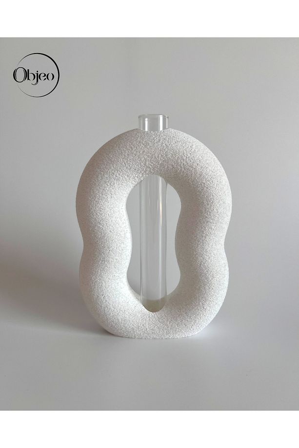 Granit Desenli Kıvrımlı Cam Tüplü Objeo Vazo - Dokulu Yüzeyli Bohem Vazo - 15 cm - 3