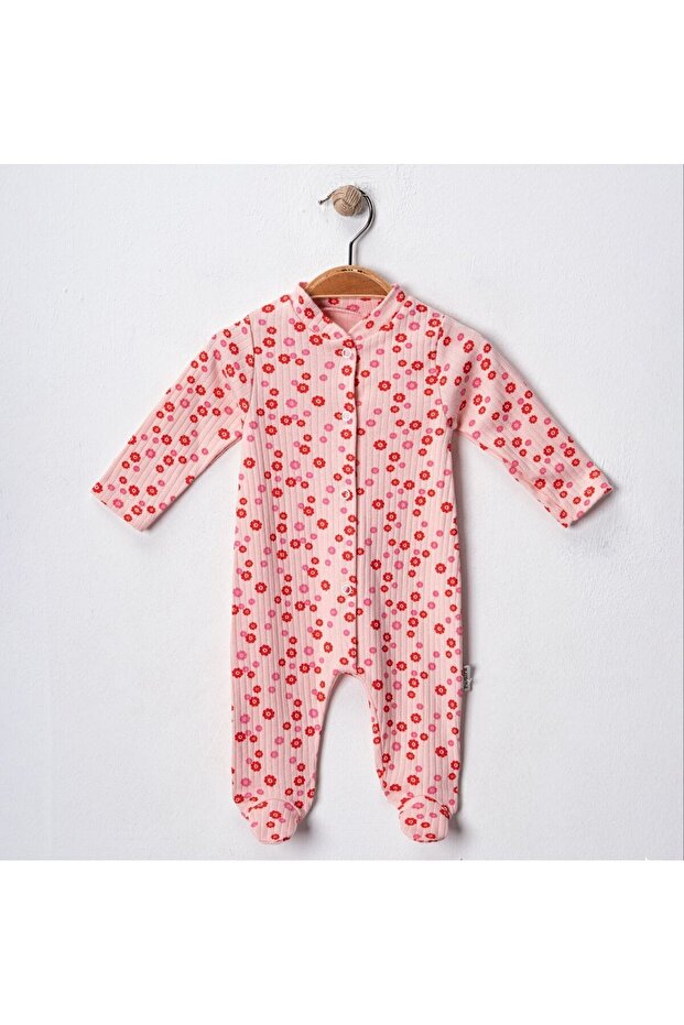 Baby Girl Flower Themed Jumpsuit with Snap-On Booties