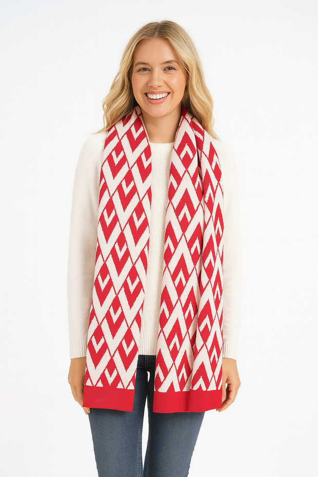 V Patterned Knitwear Shawl - 2