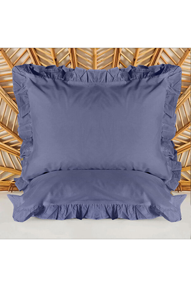 Soft Basic Ruffled 2-Piece Pillow Case - Navy Blue - 50X70 cm - 1