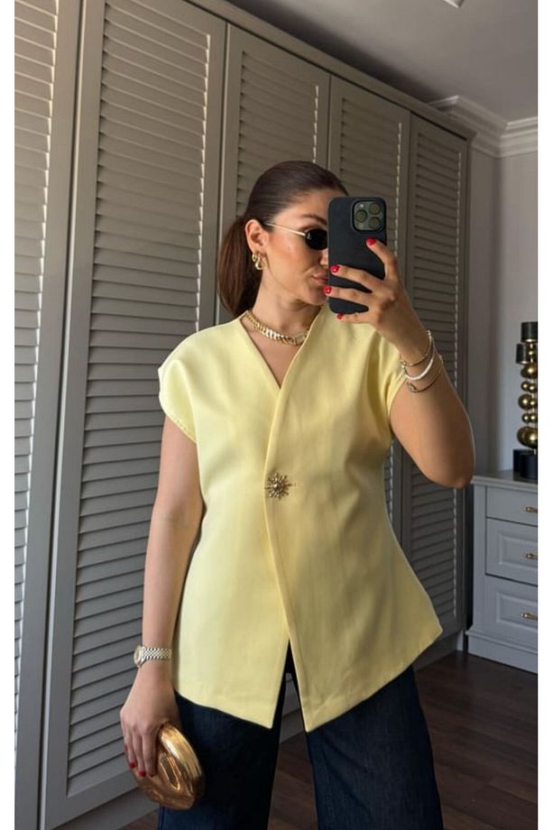 SARI ASİMETRİK ASTARLI YELEK - 1