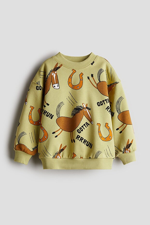 Baskılı Bisiklet Yaka Sweatshirt