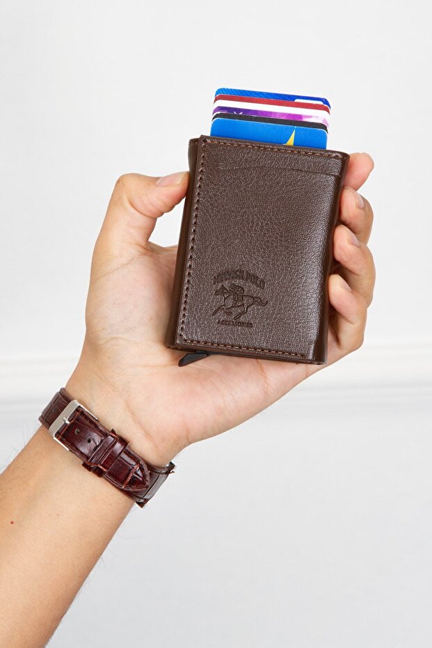 Women's Mechanized Card Holder and Wallet - Brown