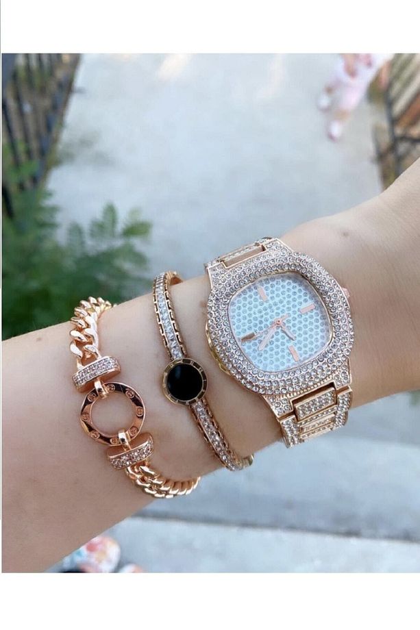 Yüksek Kalite Full Taşlı Patek Çelik Kordon Saat - 2