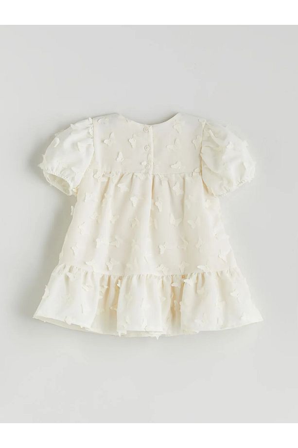 LCW baby Ekru Bisiklet Yaka Çiçekli Kız Bebek Elbise - 2