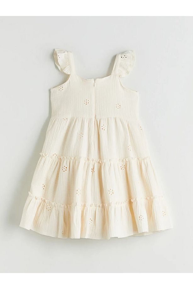LCW baby Ekru Bisiklet Yaka Çiçekli Kız Bebek Elbise - 3
