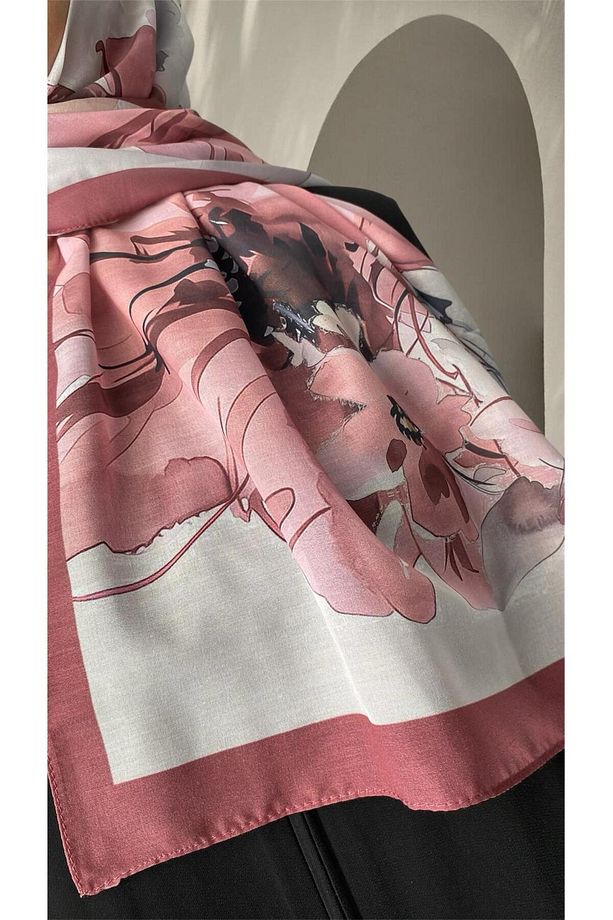 Gül Desen Pembe Pamuksu Soft Şal - 5